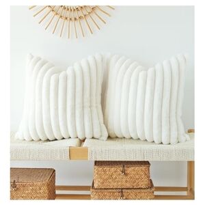Plush Ribbed Throw Pillow - Cream